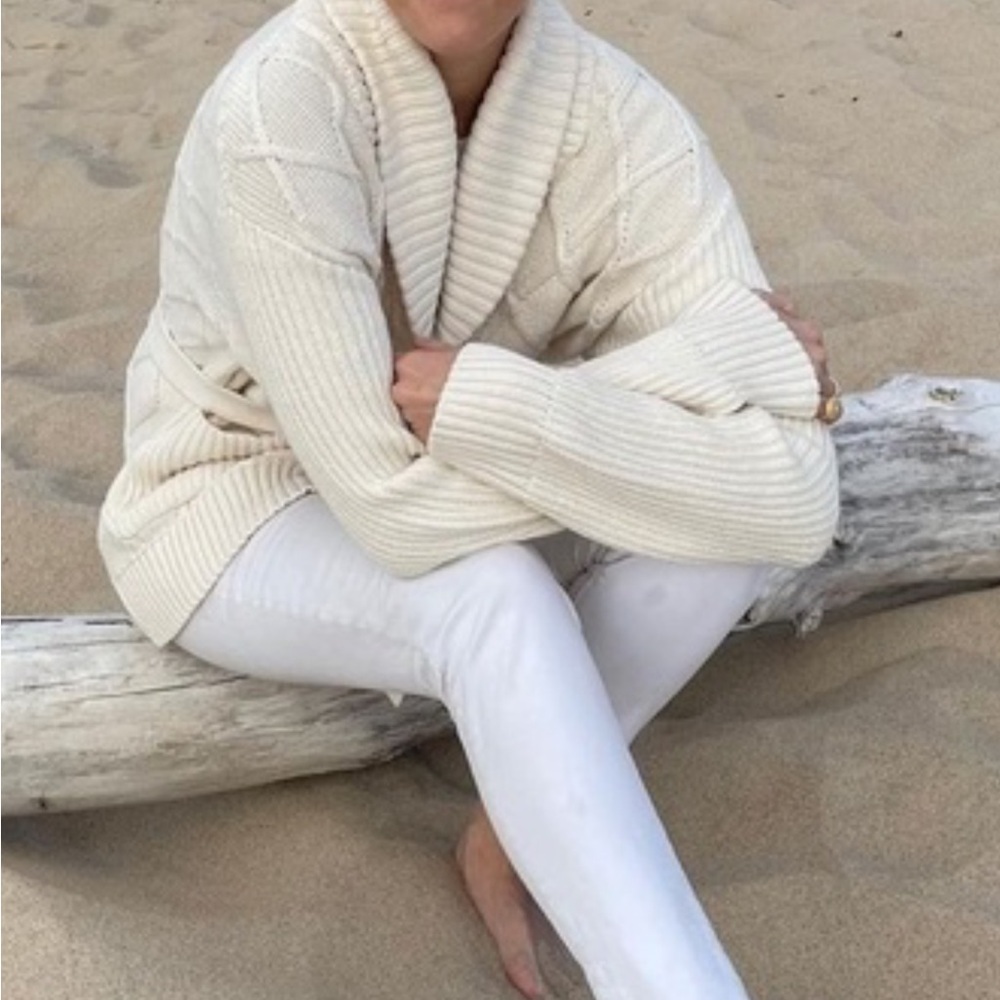 Molly Moorkamp Annette Cream Knit Cardigan Sweater with Belt